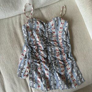Carven red blue and white strappy ruched tank top